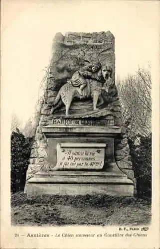 Ak Asnières sur Seine Hauts de Seine, Hundefriedhof, Barry, Rettungshund