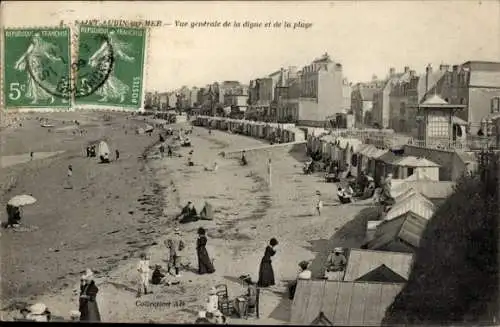 Ak Saint Aubin sur Mer Calvados, Strand, la Digue