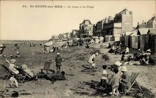 Ak Saint Aubin sur Mer Calvados, Le repos, Strand