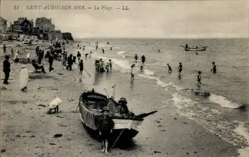 Ak Saint Aubin sur Mer Calvados, Strand