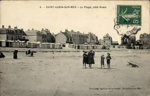 Ak Saint Aubin sur Mer Calvados, La Plage, cote Ouest