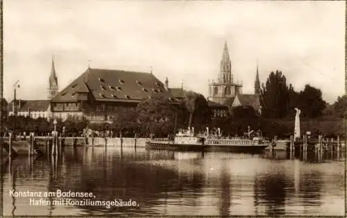 Ak Konstanz am Bodensee, Hafen, Konziliumsgebäude, Schiff