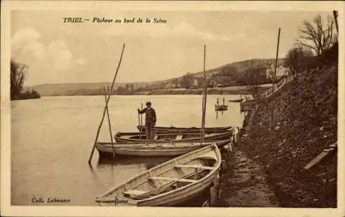 Ak Triel sur Seine Yvelines, Seineufer, Fischer