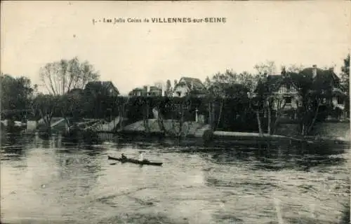 Ak Villennes sur Seine Yvelines, Ufer, Ruderboot