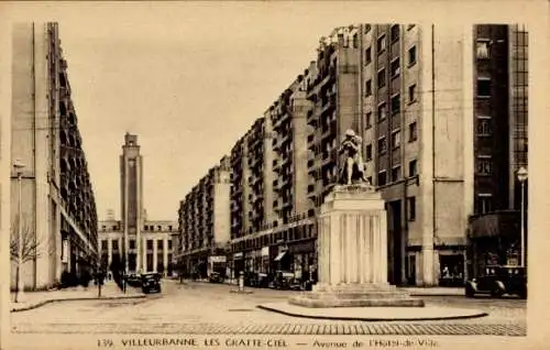 Ak Villeurbanne Rhône, Gratte Ciel, Avenue de l'Hotel de Ville