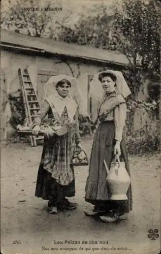 Ak Limousin Frankreich, Frauen in Trachten, Wasserkrug, Essen