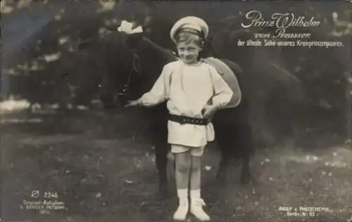 Ak Prinz Wilhelm von Preußen, Portrait mit Pony