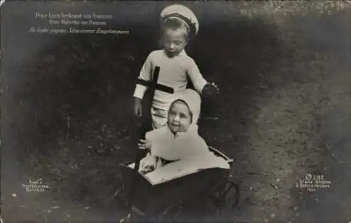 Ak Prinz Louis Ferdinand von Preußen, Prinz Hubertus, Kinderportrait, Handwagen