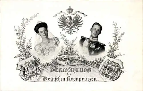 Wappen Ak Kronprinz Wilhelm von Preußen, Kronprinzessin Cecilie, Vermählung