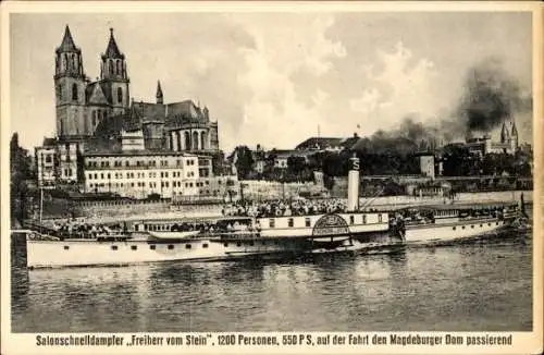 Ak Magdeburg an der Elbe, Salonschnelldampfer Freiherr von Stein, Dom