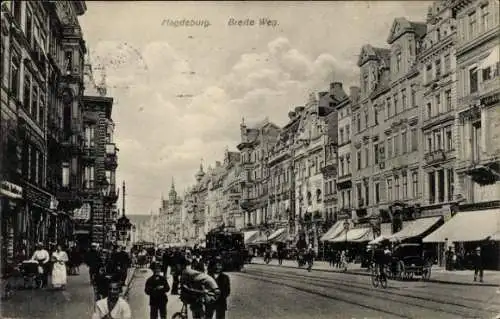 Ak Magdeburg an der Elbe, Breite Weg, Passanten, Geschäfte