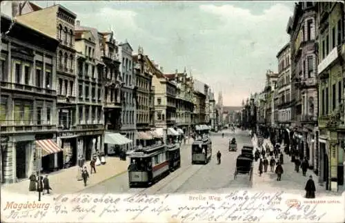 Ak Magdeburg an der Elbe, Breite Weg, Straßenbahnen