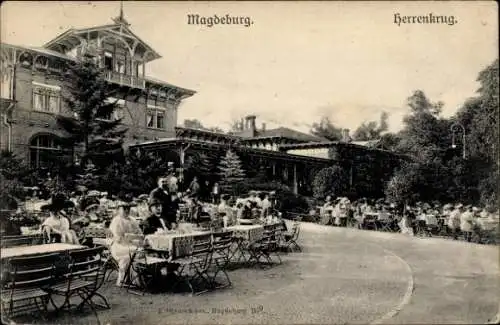 Ak Herrenkrug Magdeburg, Partie am Parkrestaurant, Fritz Penz