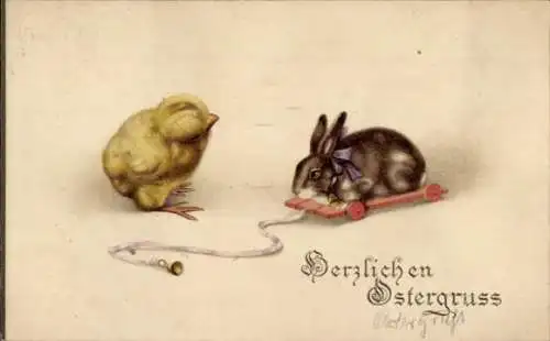 Ak Glückwunsch Ostern, Osterhase, Küken