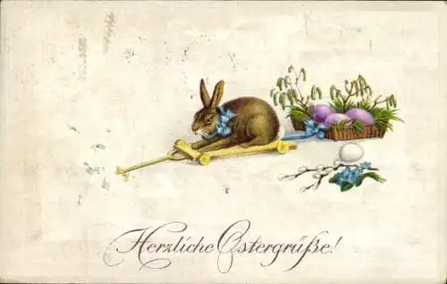 Ak Glückwunsch Ostern, Osterhase, Ostereier, Weidenkätzchen