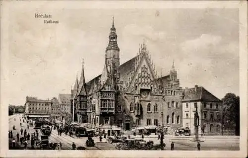 Ak Wrocław Breslau Schlesien, Rathaus, Ratusz, Marktplatz, Ring, Rynek