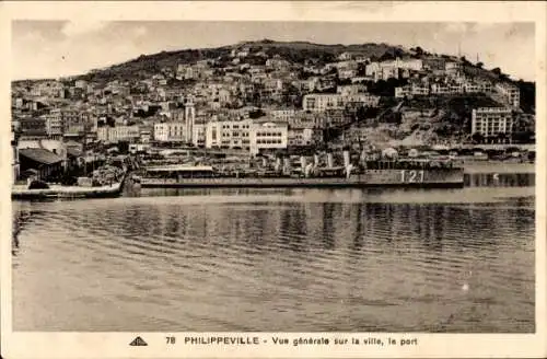 Ak Philippeville Skikda Algerien, Gesamtansicht der Stadt, Hafen