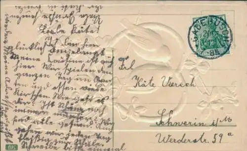 Präge Ak Zwei Vögel, Kuss, Veilchen, Kitsch