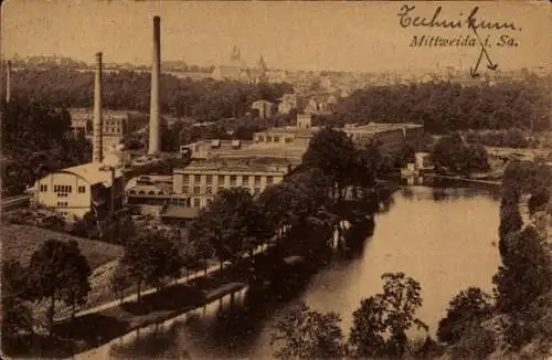 Ak Mittweida in Sachsen, Stadtpanorama, Fabrik, Technikum