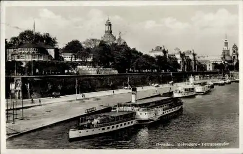 Ak Dresden Altstadt, Belvedere, Terrassenufer, Schiff