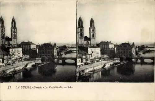 Stereo Ak Zürich Stadt Schweiz, La Cathedrale