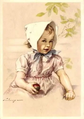 Künstler Ak Lingen, Mädchen mit einem Apfel