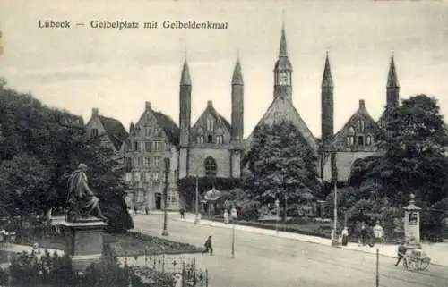 Ak Hansestadt Lübeck, Geibelplatz, Geibeldenkmal