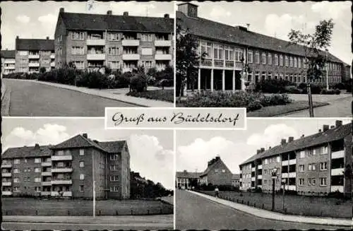 Ak Büdelsdorf, Stadtansichten, Gebäude, Straßenpartie, Laternen