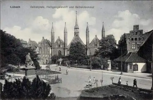 Ak Hansestadt Lübeck, Geibelplatz, Heiligengeiststift, Geibeldenkmal