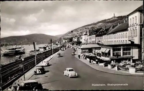 Ak Rüdesheim am Rhein, Rheinpromenade, Schienen
