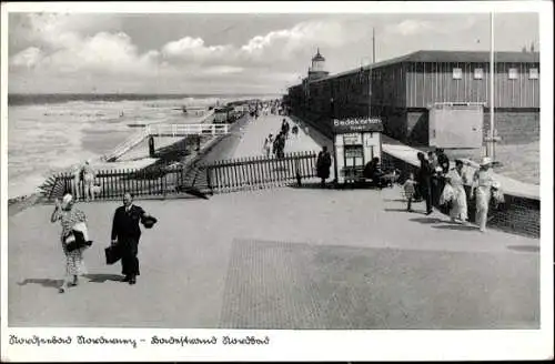 Ak Nordseebad Norderney Ostfriesland, Eingang Badestrand Nordbad, Verkaufstand Badekarten