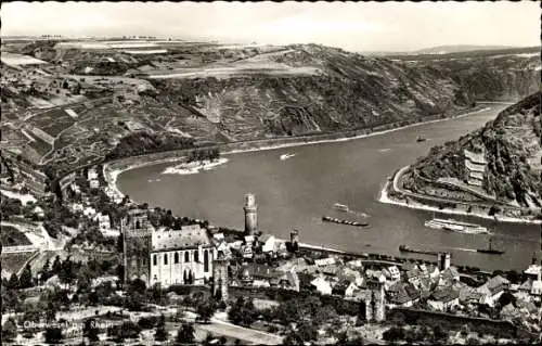 Ak Oberwesel am Rhein, Panorama, Rheinbiegung