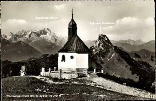 Ak Rottach Egern in Oberbayern, Wallberg Kircherl, Zugspitze, Roß und Buchstein