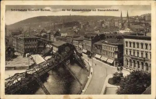 Ak Wuppertal, Schwebebahn, Alexanderbrücke, Bismarckdenkmal