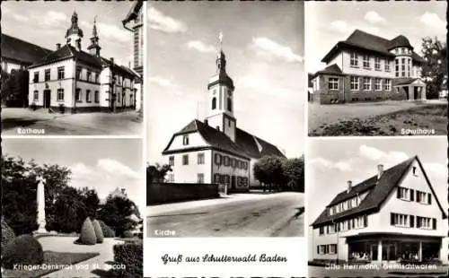 Ak Schutterwald Baden Württemberg, Rathaus, Kirche, Krieger Denkmal, St, Jacob, Schulhaus