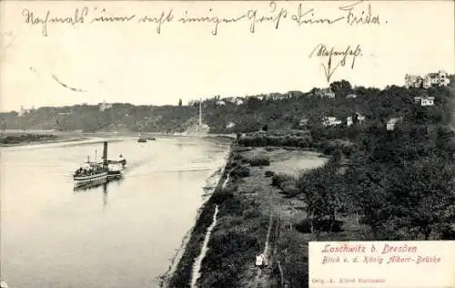 Ak Dresden Loschwitz, Blick von der König Albert-Brücke