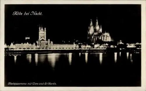 Ak Köln am Rhein, Dom, St. Martin, Panorama, Nacht