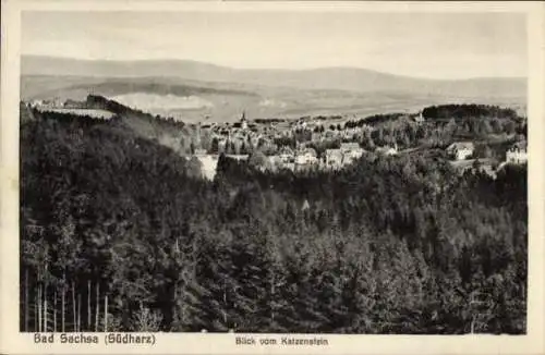 Ak Bad Sachsa im Harz, Blick vom Katzenstein zum Ort, Wald