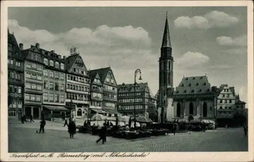 Ak Frankfurt am Main, Römerberg mit Nikolaikirche