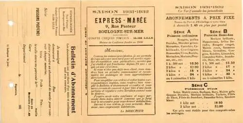 Klapp Ak Reklame, Express-Maree, Boulogne sur Mer, 9 Rue Pasteur