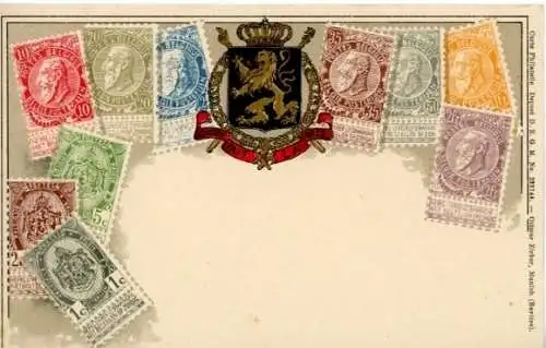 Präge Briefmarken Wappen Ak Belgien, Löwe, Krone