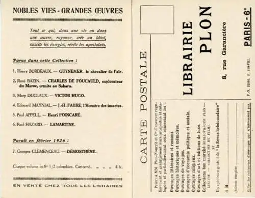 Klapp Ak Paul Hazard, Reklame, Librairie Plon, Paris, 9 Rue Garanciere