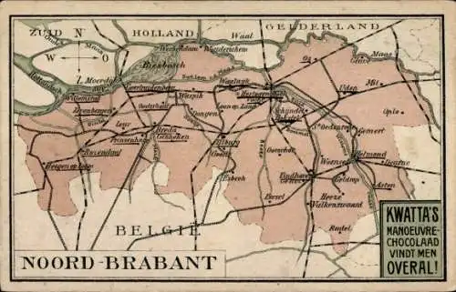 Landkarten Ak Nordbrabant Niederlande, Ginneken, Breda, Reklame, Kwatta's Olanda Cacao