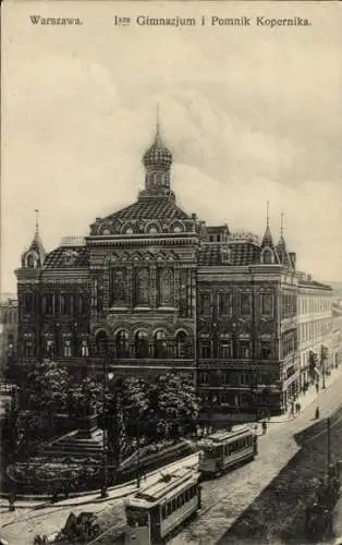 Ak Warszawa Warschau Polen, Gymnasium, Kopernikus Denkmal