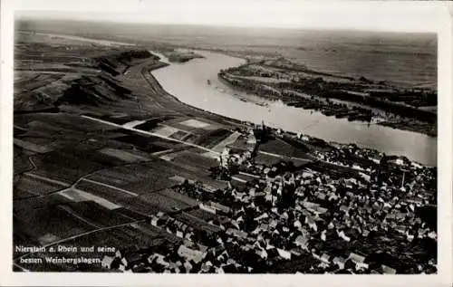 Ak Nierstein am Rhein, Fliegeraufnahme , Weinbergslagen