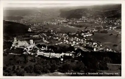 Ak Rötteln Haagen Lörrach in Baden, Burgruine Rötteln, Röttler Schloss, Fliegeraufnahme, Brombach