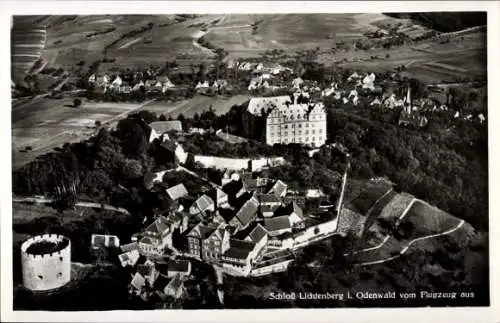 Ak Lichtenberg Fischbachtal im Odenwald, Fliegeraufnahme, Schloss, Inh. Georg Schellhaas