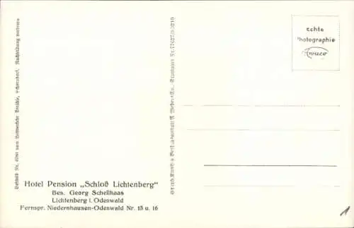 Ak Lichtenberg Fischbachtal im Odenwald, Fliegeraufnahme, Schloss, Inh. Georg Schellhaas