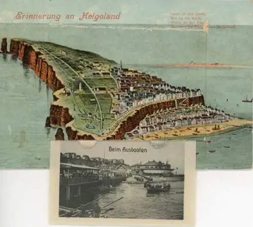 Leporello Ak Nordseeinsel Helgoland, Insel aus Vogelschau, beim Ausbooten