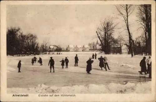 Ak Hamburg Wandsbek Rahlstedt Altrahlstedt, Eisbahn auf dem Mühlenteich